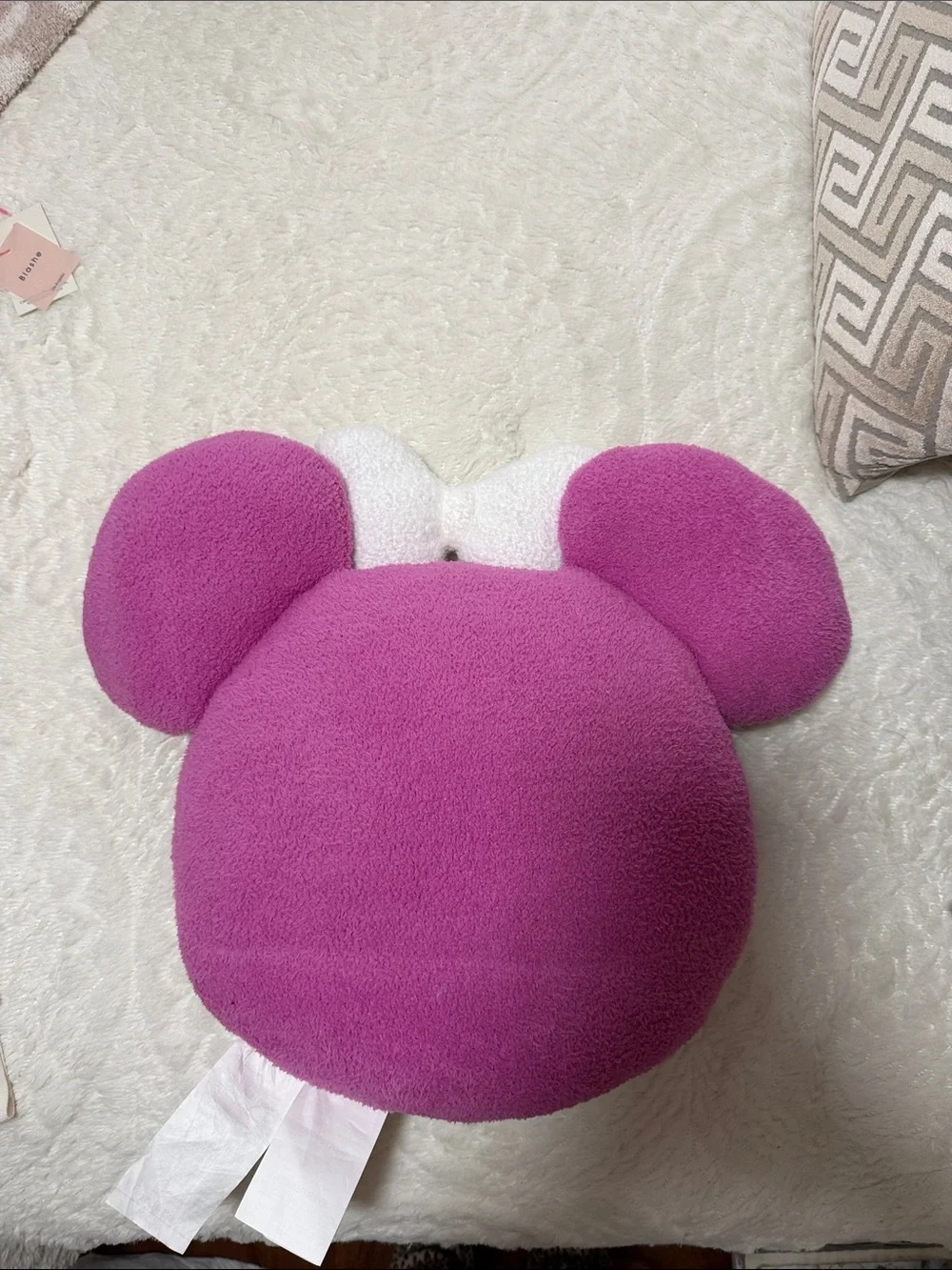 Disney Plush Minnie-Style Pink Head Pillow with White Bow